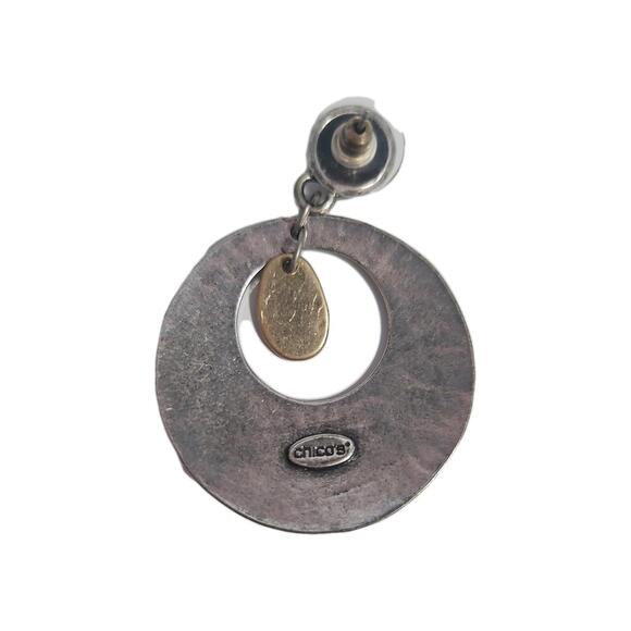 Older Stamped Chicos Loop Drop Earrings hammered silvertone witchy bohoJewelry - Picture 2 of 5